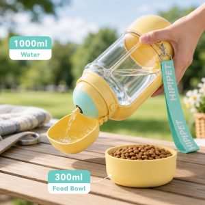 2-in-1 Portable Dog Water Bottle with Food Container – Large Capacity Pet Travel Water Fountain, Perfect for Walks, Camping, and Road Trips