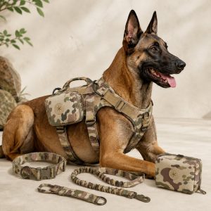 Camo 5-piece tactical dog harness set size M