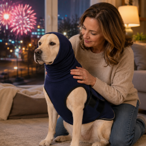 Dog Calming Shirt for Fireworks & Thunderstorms - Anxiety Relief Wrap with Ear-Covering Hood for Vet Visits, Travel & Night Walks