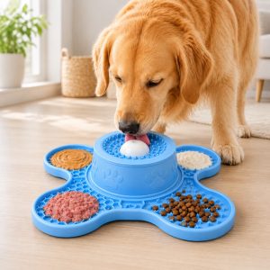 3-in-1 Dog Lick Mat & Slow Feeder Bowl for Bath Time, Grooming & Home Alone - Helps Slow Fast Eating and Keep Pets Busy