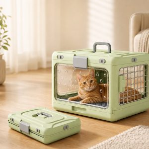 Collapsible Pet Travel Carrier for Vet Visits & Road Trips - Fold-Flat Hard Crate That Saves Space