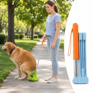 Foldable Dog Poop Catcher for Walks - No-Bend Waste Pickup Tool with Telescopic Handle