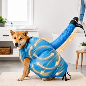 Hands-Free Dog Dryer Bag for After-Bath Home Grooming, Helps Dry Wet Coats Faster with Less Flying Fur & Mess