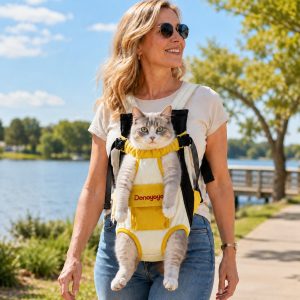 Front-Facing Pet Carrier Backpack for Cats & Small Dogs, Hands-Free Travel Carrier With Breathable Mesh, Adjustable Neck Opening & Front Pocket