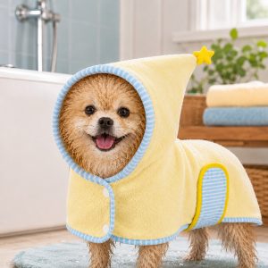 Hooded Pet Drying Robe for Dogs & Cats - Fast Absorbent Wearable Towel for Bath, Rain & Swim to Keep Pets Dry, Warm & Home Clean