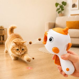 Interactive Cat Treat Launcher Toy with Laser - Indoor Cat Enrichment Game for Bored Cats, Exercise & Feeding Fun