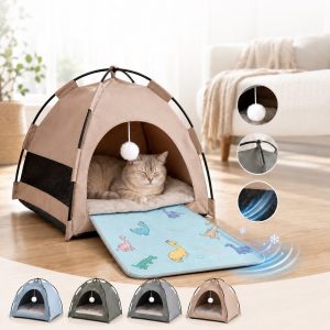 Pet Tent Bed with Cooling Mat for Indoor Naps & Hot Weather — Foldable Private Hideaway for Cats, Kittens & Small Dogs