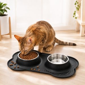 Spill-Proof Dual Pet Bowl for Cats & Dogs - Mess-Free Food & Water Station for Cleaner Floors