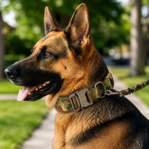 Camo tactical dog collar plus bungee leash set option
