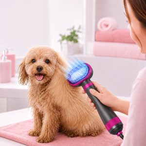 4-in-1 Pet Dryer Brush for After-Bath Grooming, Low-Noise Dog & Cat Hair Dryer Comb for Easier Drying, Brushing & Detangling