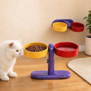 Adjustable Elevated Pet Bowl for Cats & Small Dogs - Space-Saving Wall-Mount or Freestanding Feeder for Cleaner Mealtimes