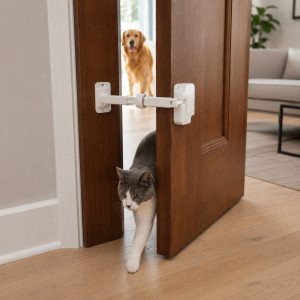 Adjustable Pet Door Latch for Litter Rooms - Let Cats In & Help Keep Dogs Out