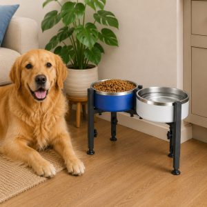 Adjustable Raised Dog Bowl Stand for Home Feeding - No-Bend Metal Pet Bowl Holder for Cleaner, More Comfortable Meals