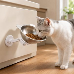 Adjustable Wall-Mounted Pet Bowl for Cats & Small Dogs - Space-Saving Magnetic Stainless Steel Bowl