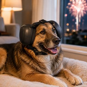 Dog Noise-Reducing Ear Muffs for Fireworks, Thunderstorms & Grooming - Adjustable Anxiety Comfort Ear Protection for Medium & Large Dogs
