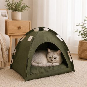 Cozy Foldable Cat Tent Bed for Apartment Naps - Breathable Hideaway with Removable Cushion