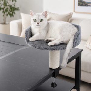 Clamp-On Cat Perch for Home Office Desks - Space-Saving Cat Bed with Sisal Scratching Post