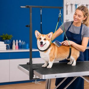 Clamp-On Pet Grooming Arm for Bathing & Trimming, Foldable Dual Support Holder for Small & Medium Dogs