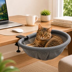 Desk-Mounted Cat Bed for Home Offices - Space-Saving Clamp-On Cat Hammock
