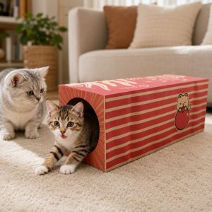 Foldable Kraft Paper Cat Tunnel for Indoor Cats - Space-Saving Hide & Play Toy to Beat Boredom