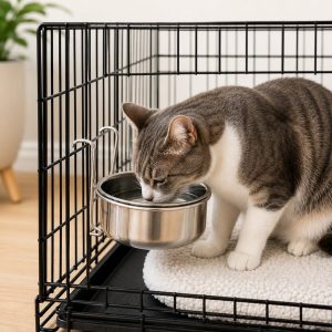Inside-Crate Stainless Steel Hanging Pet Bowl for Dogs & Cats - No-Tip Food & Water Bowl for Kennels