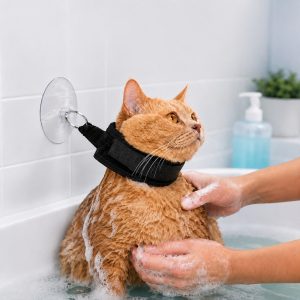 Pet Bathing Restraint with Suction Cup for Cats & Small Dogs - Hands-Free Grooming Collar to Help Prevent Escapes During Bath Time
