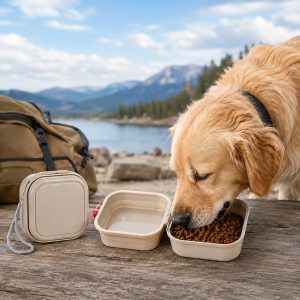 Portable 2-in-1 Folding Pet Bowl for Walks & Travel - Keeps Food and Water Separate