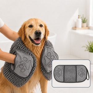 Quick-Drying Pet Towel for Bath Time & Rainy Walks - Soft Chenille Mitt for Wet Fur & Muddy Paws