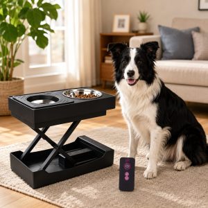 Remote-Control Adjustable Dog Feeding Station for Home Meals - Helps Reduce Neck Bending, Slow Fast Eating & Keep Floors Cleaner