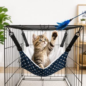 Reversible Cat Cage Hammock with Adjustable Straps - Space-Saving Hanging Bed for Wire Crates