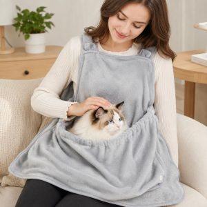 Wearable Cat Cuddle Apron for Reading & Working at Home - Soft Plush Lap Pouch Helps Keep Cats Cozy and Fur Off Clothes