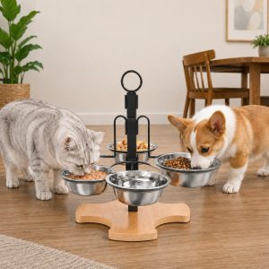 4-Bowl Adjustable Elevated Pet Feeder for Cats & Small Dogs - Organized Food and Water Station