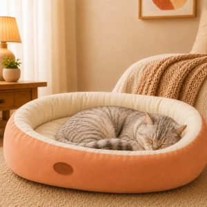 Cozy Oval Bolster Pet Bed for Cats & Dogs, Fleece or All-Season Indoor Bed for Cold Floors
