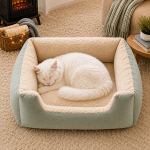 Cozy Plush Bolster Pet Bed for Cats & Dogs - Warm Raised-Side Bed with Easy Step-In Entry