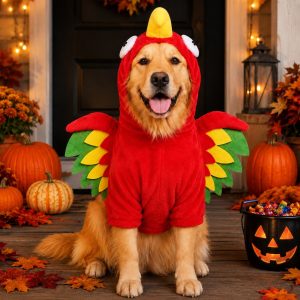 Halloween Turkey Costume for Dogs & Cats - One-Piece Hooded Pet Outfit for Parties & Photos