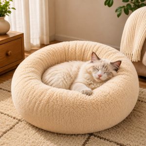 Plush Donut Pet Bed for Cats & Small Dogs - Warm Cozy Nest for Cold Floors